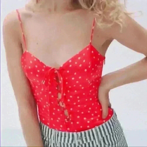 Zara Satin Red Star Lace Up Bodysuit - Picture 1 of 9